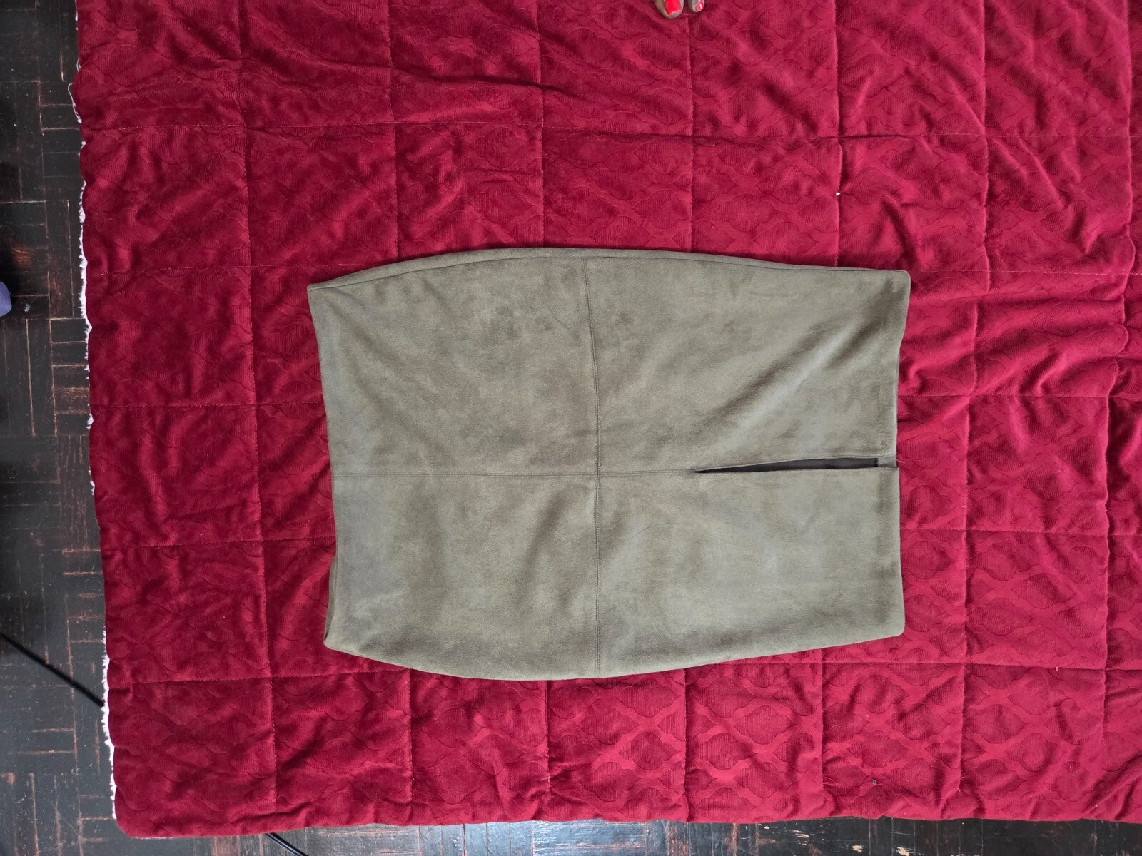 Total Allure Olive Green Suede Pencil Skirt for Women Size Medium