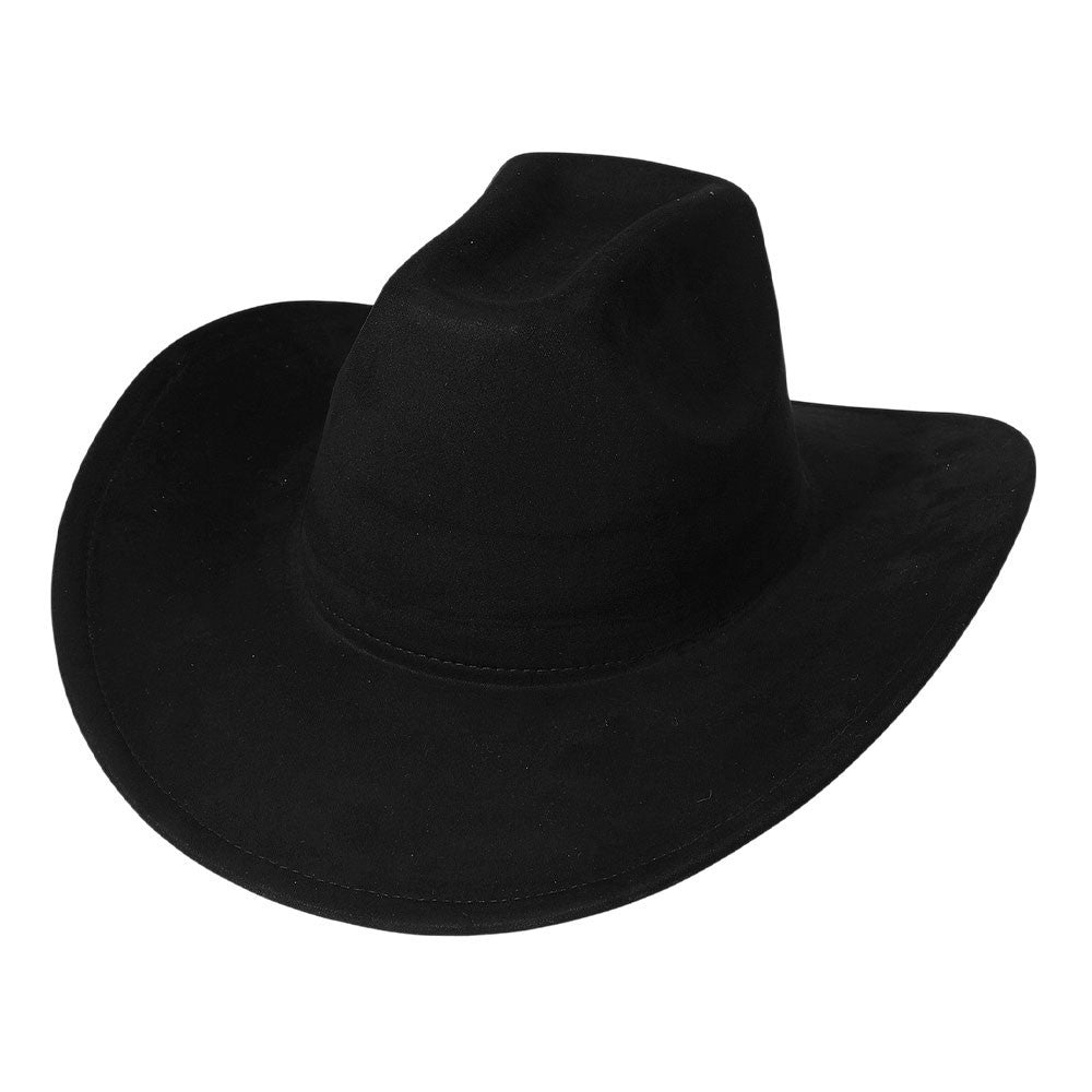 2 Piece Classic Plain Western Cowboy Fedora Hat Men's Black Polyester Wide Brim