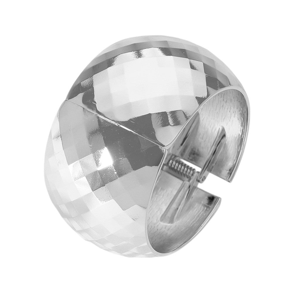 Metallic Silver Faceted Honeycomb Wide Chunky Hinge Fashion Cuff