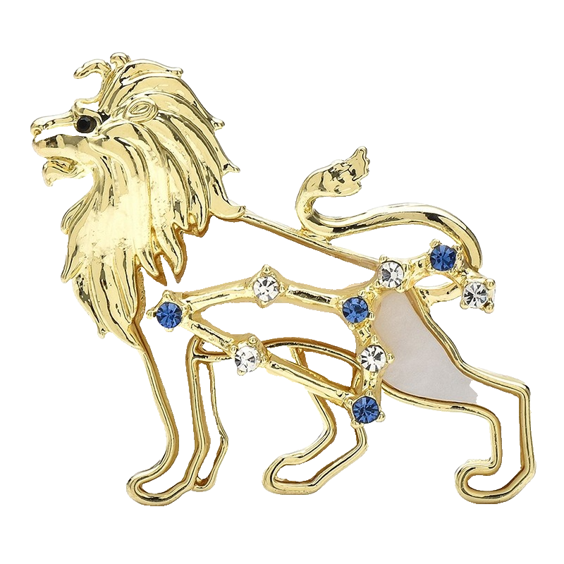 Leo Lion Zodiac Brooch Pin Gold Tone Rhinestone Constellation Gift