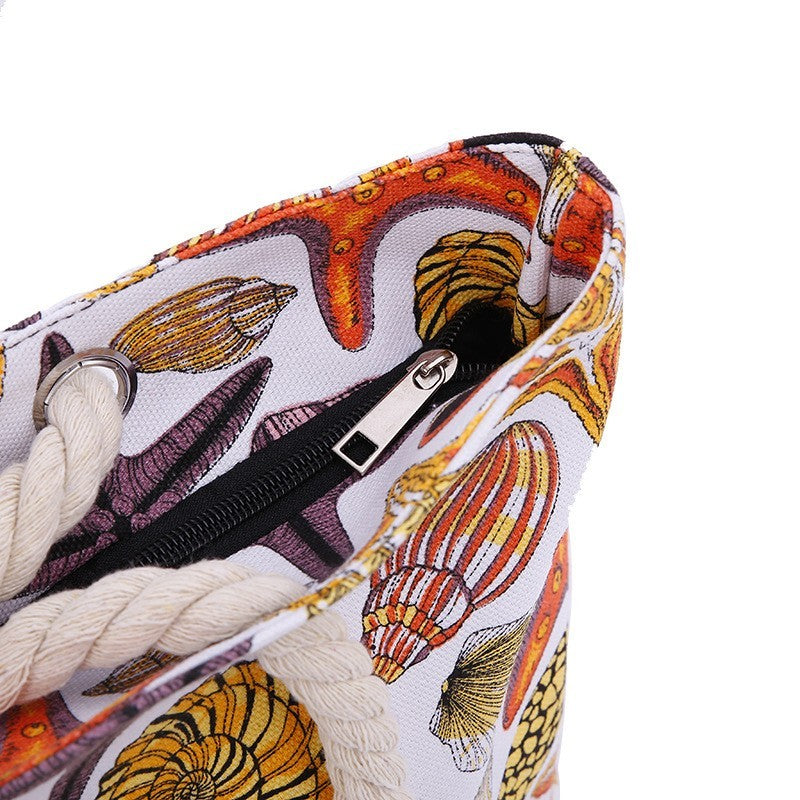 Canvas Starfish Print Tote Bag for Women Large Capacity Ocean Style Shoulder Bag
