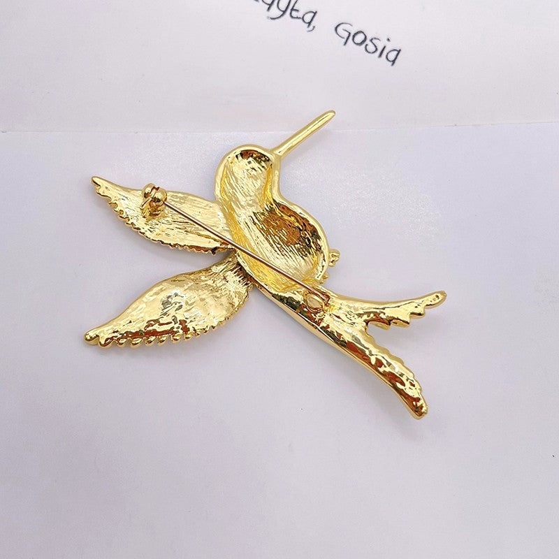 Elegant Enamel Hummingbird Brooch Gold Tone Blue Green Animal Bird Pin Gift