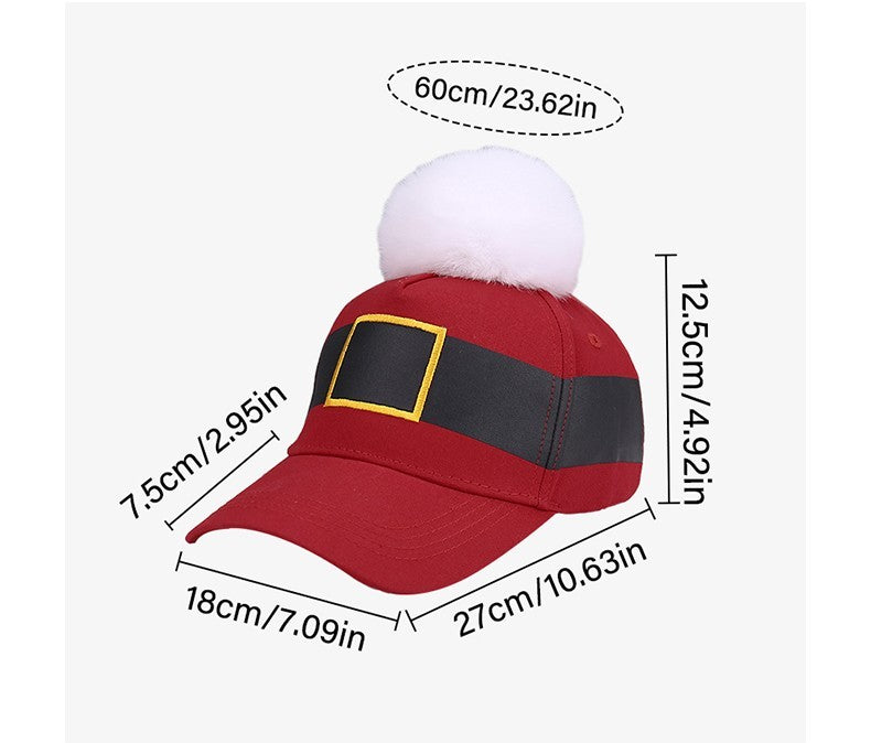 Adult Santa Suit Red Baseball Cap White Pom Pom Christmas Holiday Adjustable Hat