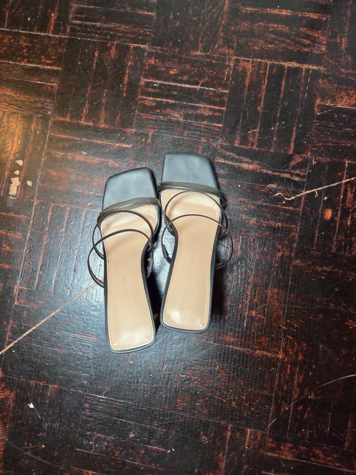 Women’s Black Strappy Sandals Size 6.5 Thin Block Heel 2.5 Inch Open Toe Shoes