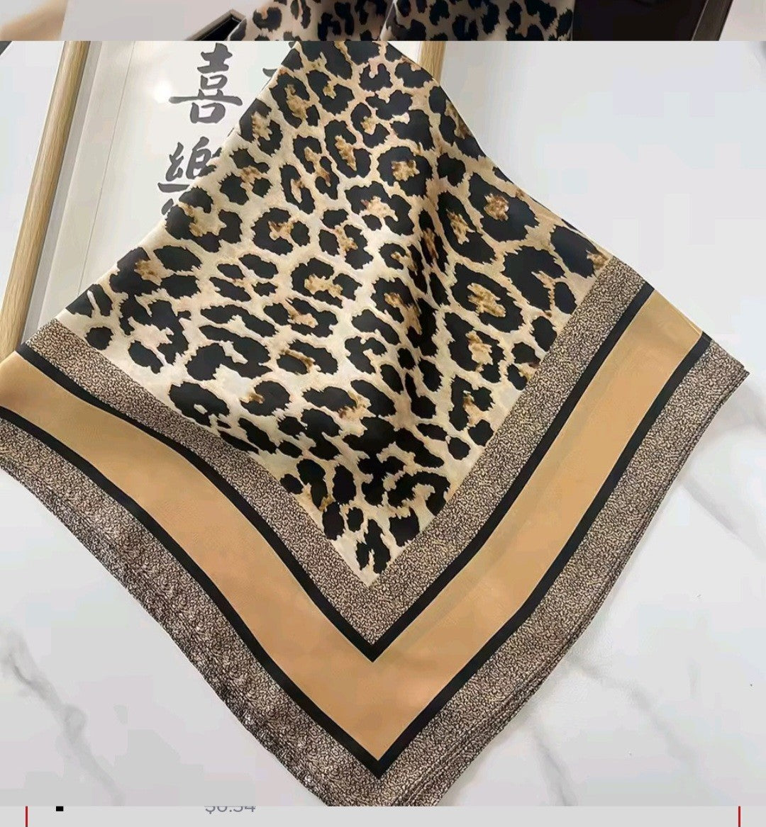 70cm Leopard Print Imitation Silk Scarf for Women – Animal Print Wraps for Lady