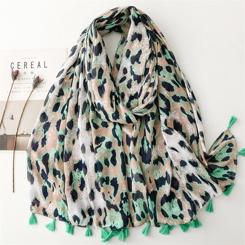 2pcs Women Leopard Animal Print Paisley Tassel Scarf Large Wrap Shawl 71x35"