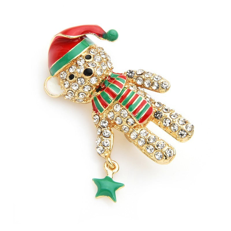 Sparkling Rhinestone Christmas Bear Brooch Pin Gold Tone Holiday Jewelry Gift