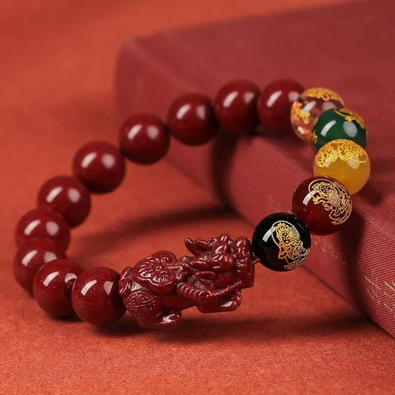 Feng Shui Pixiu 10mm Cinnabar Beaded Bracelet Good Luck Chinese Bracelet Red