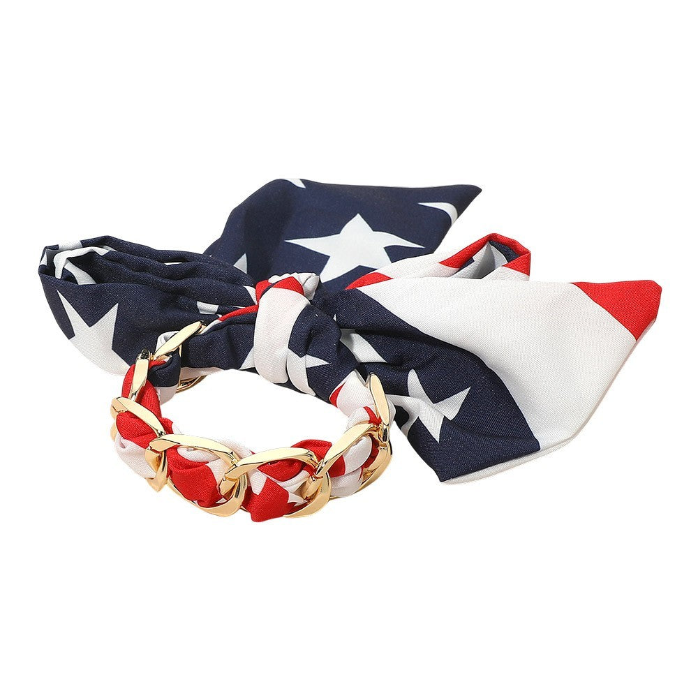 Patriotic Stars and Stripes Bracelet Gold Chain Link Adjustable