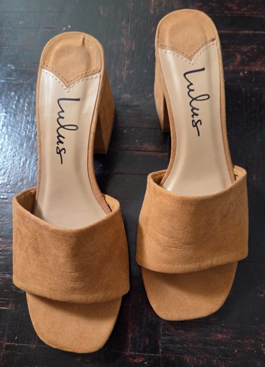 Kateyy Camel Suede Block Heel Sandals Women’s Size 6.5 Comfortable Chic Shoe