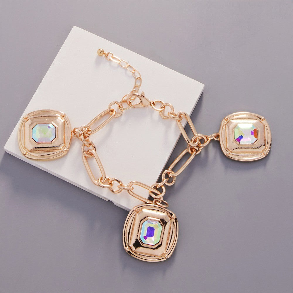 Gold Iridescent Charm Bracelet Statement Link Chain Jewelry Gift for Women