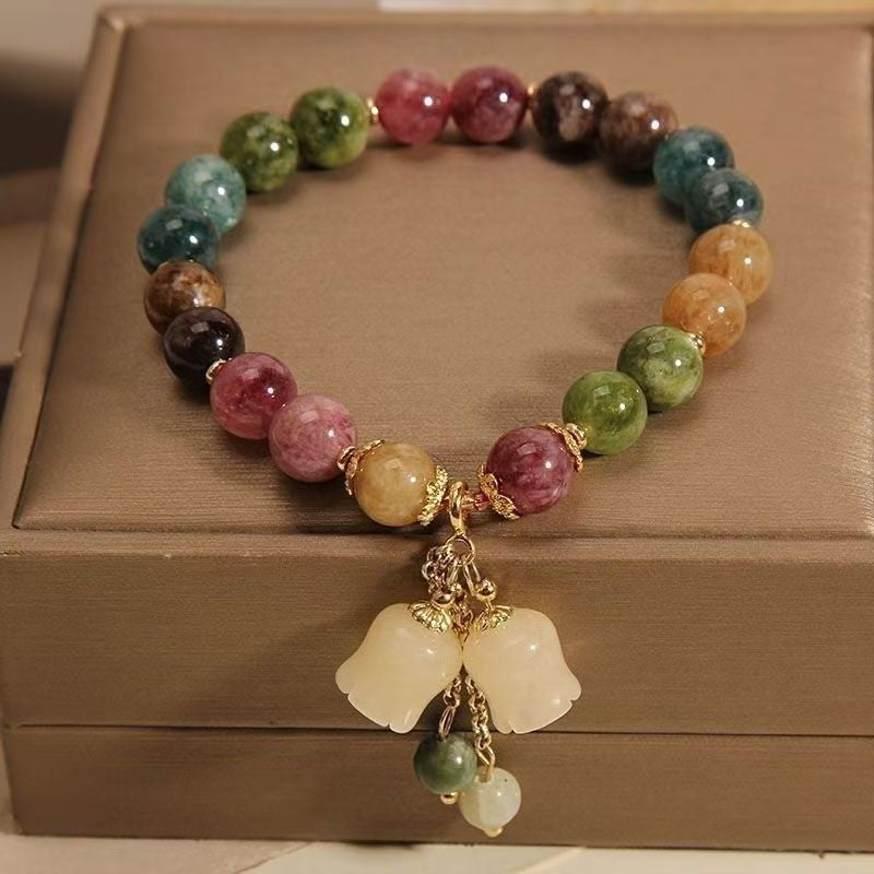 Special Order  PC Adjustable Colorful Gemstone Beaded Bracelet Flower Charm