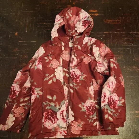 Winter Outwear Floral Print Hooded Puffer Jacket for Girls Coat for Cold Weather