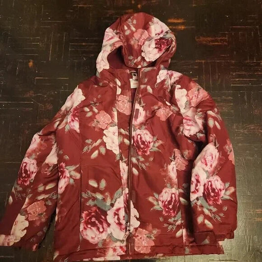 Winter Outwear Floral Print Hooded Puffer Jacket for Girls Coat for Cold Weather