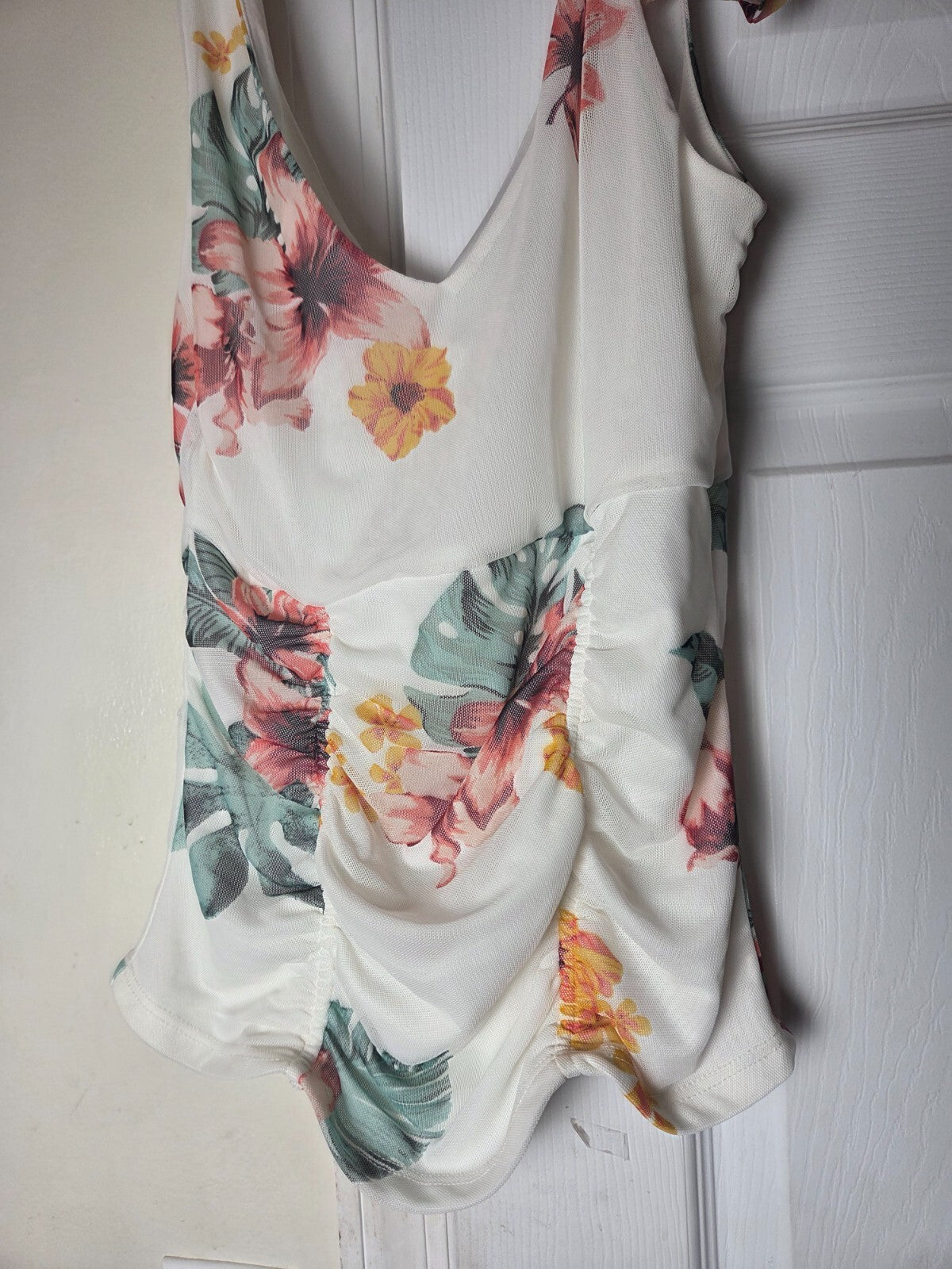 VENUS Floral Mesh Shoulder Bow Top Sheer Detail Feminine Blouse Dressy Style