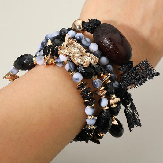 6pc Gold Lion Head Medallion Link Bracelet and Adjustable Statement Ring Set