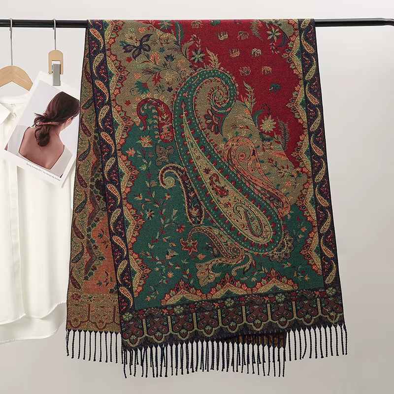 2PCs Luxury Reversible Paisley Pashmina Scarf Shawl Set Gift Women Winter Wrap