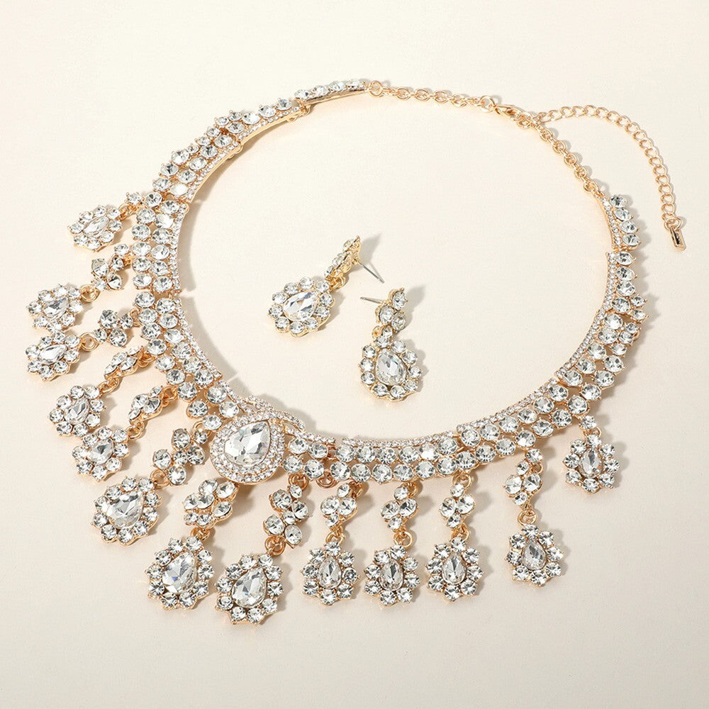 Teardrop Stone Chandelier Statement Necklace for Women Evening Jewelry Gift