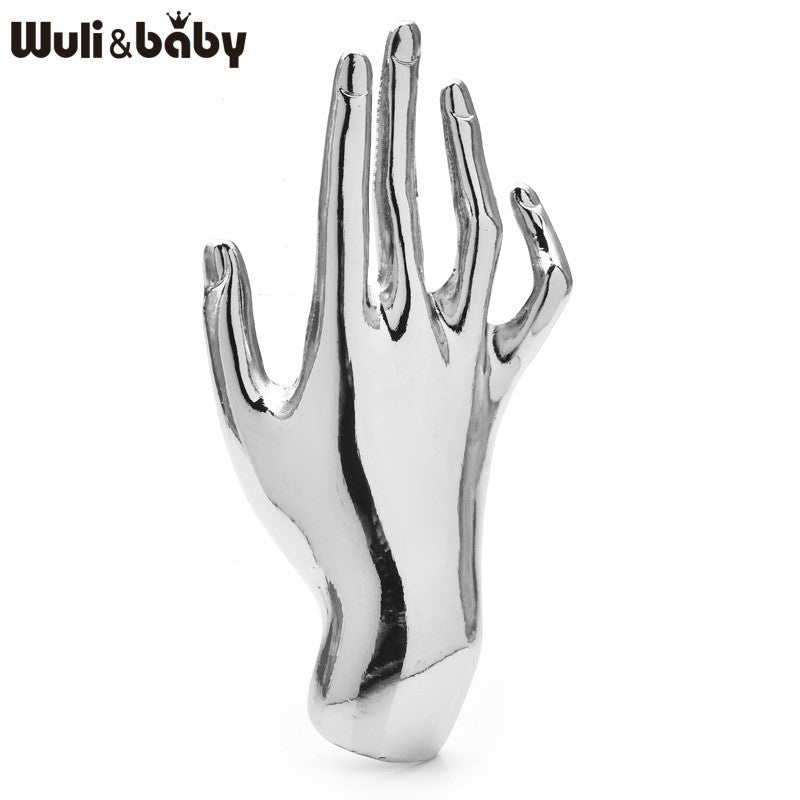 Realistic Hand Brooch 2-Pack Gold & Silver Tone Pin Set Modern Gesture Jewelry