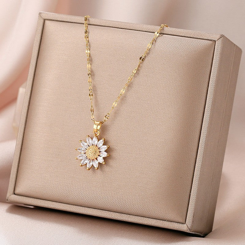 Dainty Sunflower Necklace  Gold Plated Flower Pendant Jewelry Gift for Her