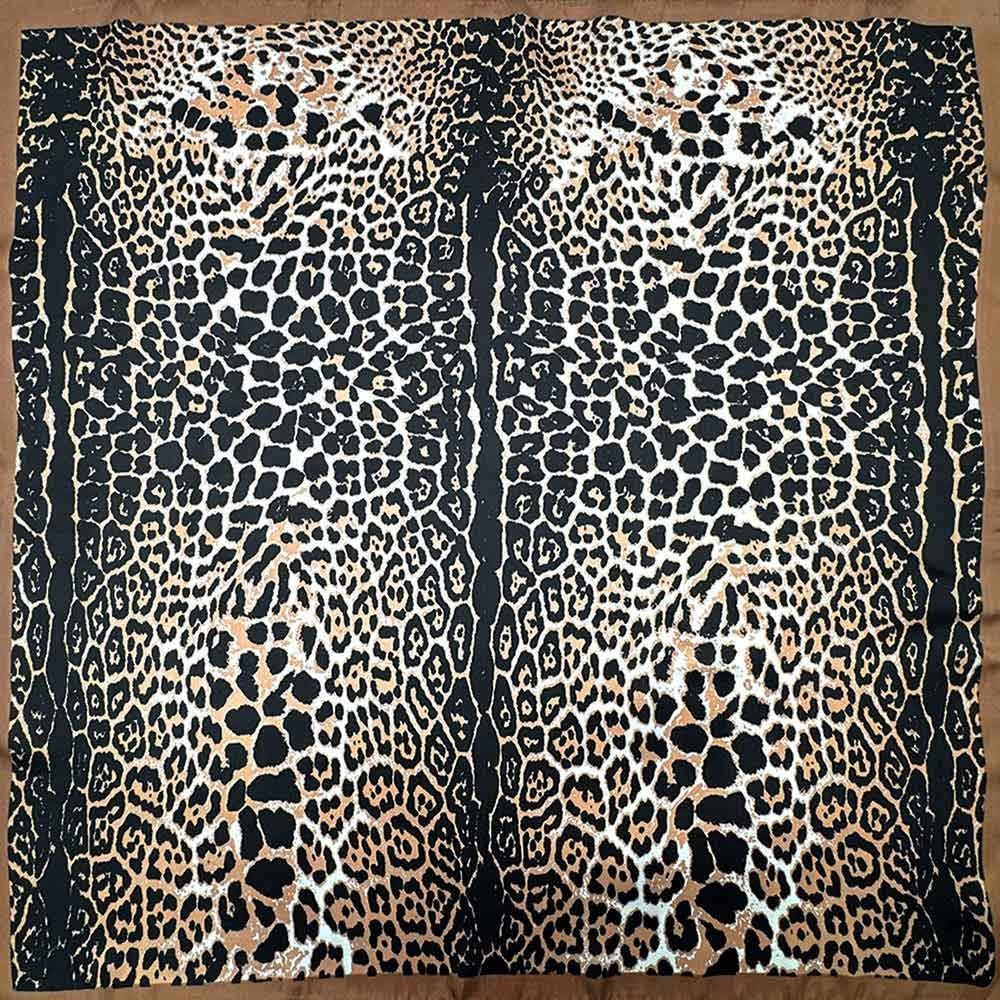 Allover Leopard Printed Square Silky Satin Bandana Scarf Polyester for Women