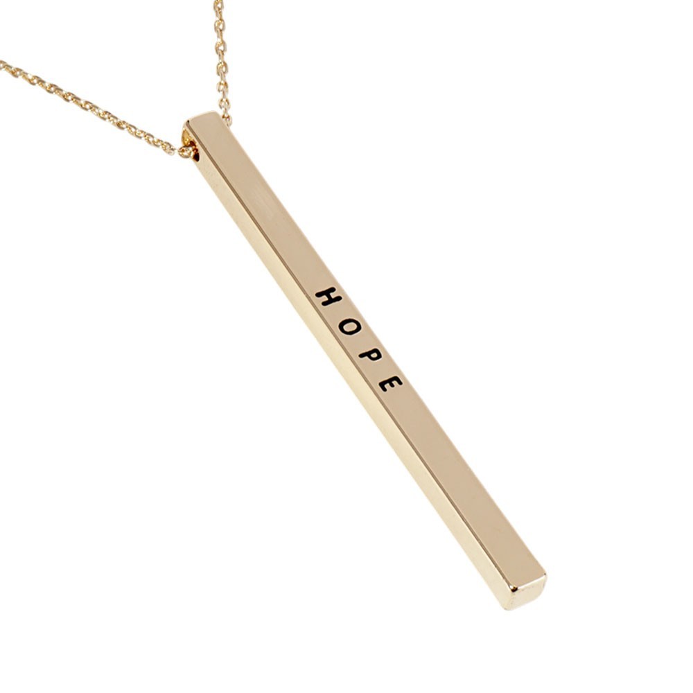 Gold HOPE Engraved Vertical Bar Necklace Dainty Brass Pendant Adjustable 21.5"