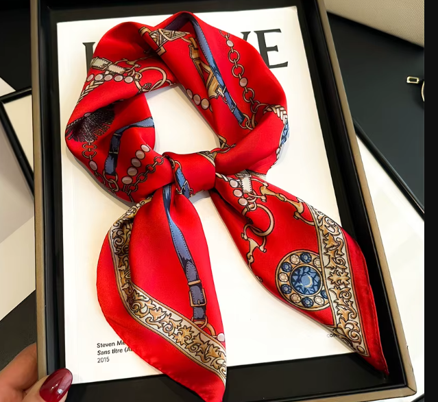 Geometric Print Silk Feel Square Scarf 70x70cm Fashion Neck Head Scarf for Women