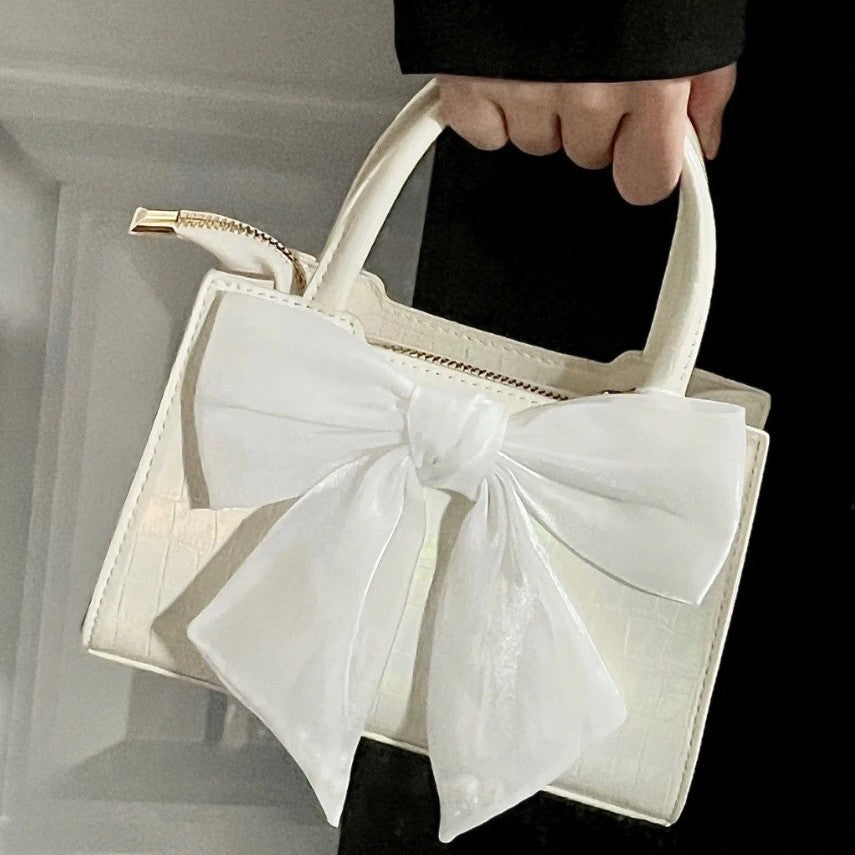 White Bowknot Clutch Purse for Women Small Square Shoulder  Messenger Bag