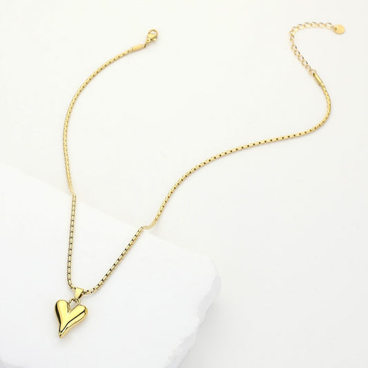 2PCS Stainless Steel Puffy Heart Necklace Set Gold & Silver Tone Women's Jewelry