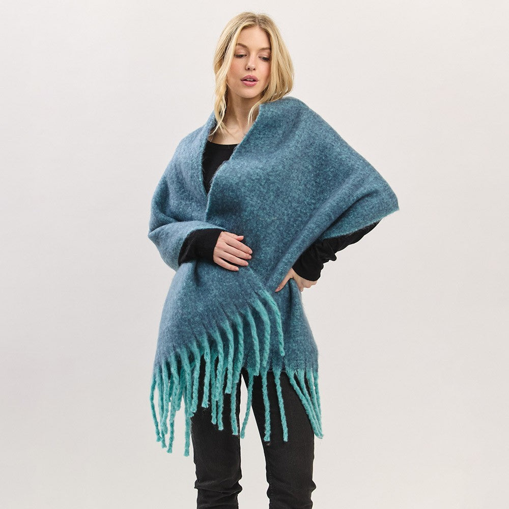 Oversized Ombre Knit Scarf Long Fringe Winter Warm Soft Women’s Shawl Wrap