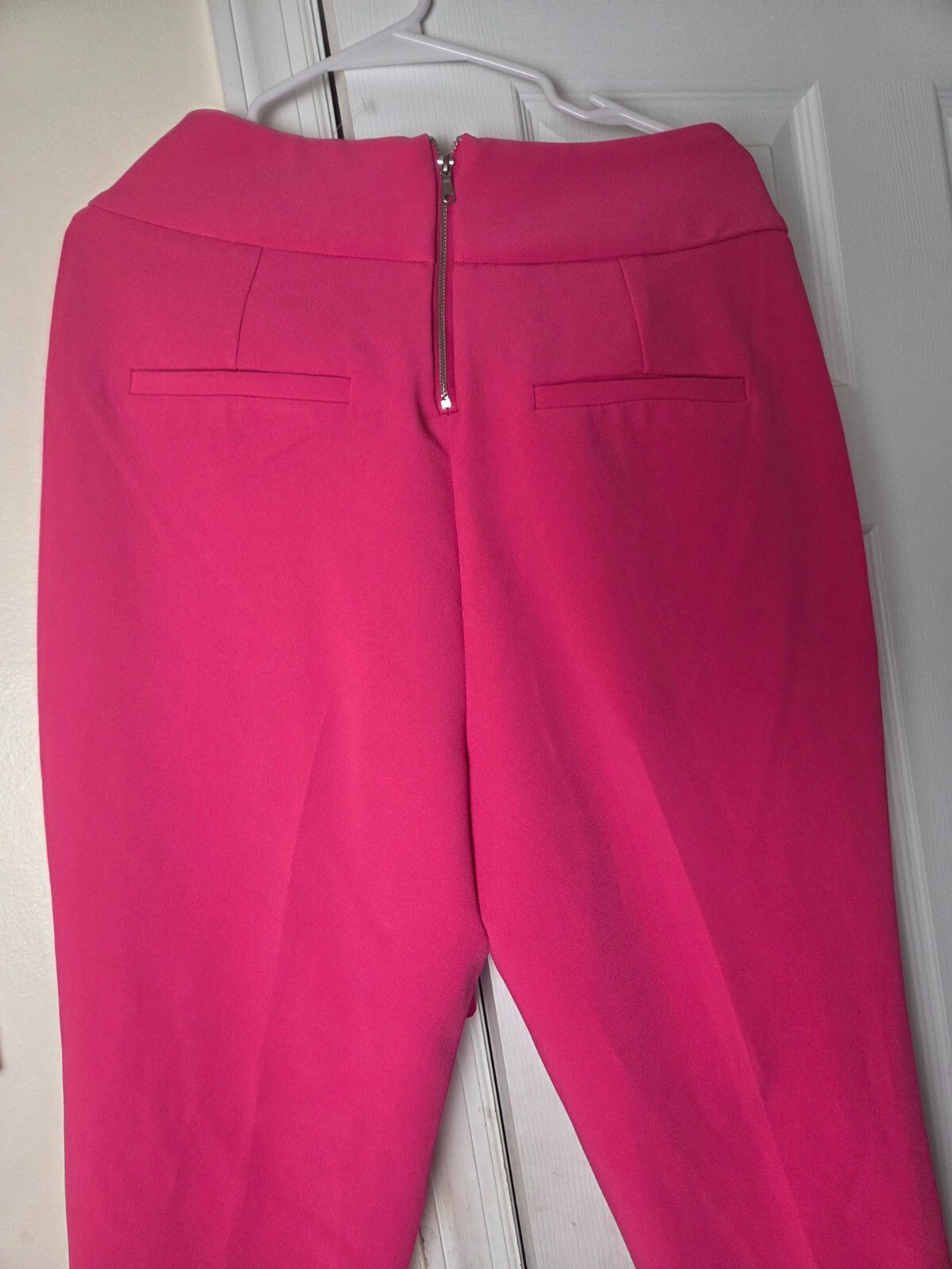 Hot Pink Self-Belted High Waist Tapered Pants for Women Slim Fit Office Trousers