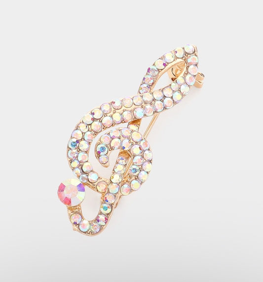 2pcs Gold Treble Clef Musical Note Crystal Rhinestone Brooch Pin Music Set