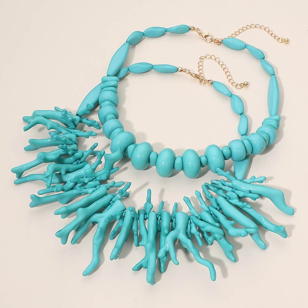 2-in-1 Turquoise Statement Coral Layered Necklace Beach Jewelry