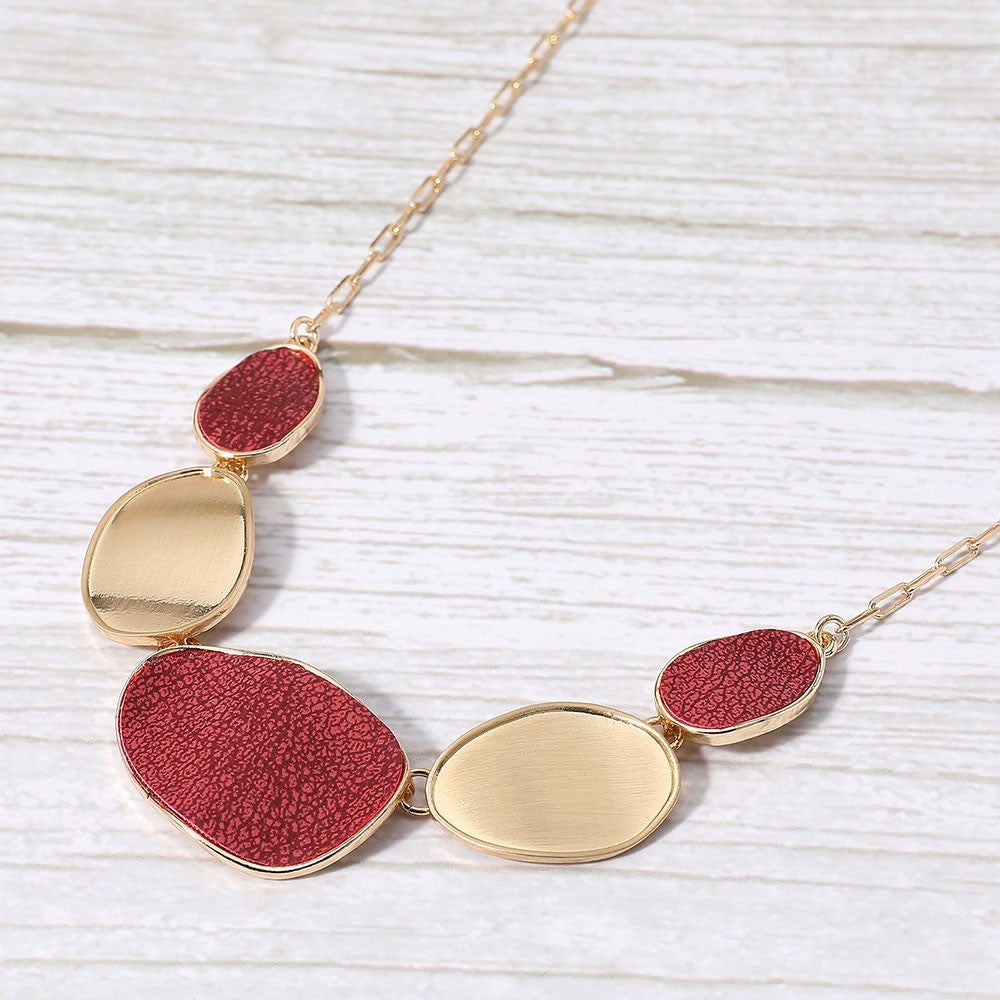 Statement Necklace Gold Red Abstract Pebble Design Modern Art Jewelry