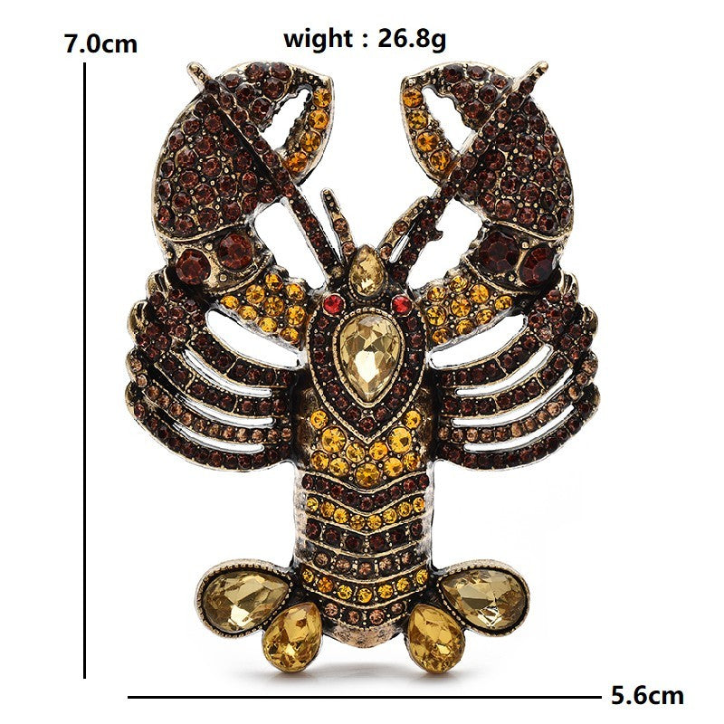 2pcs Lobster Brooch Pin Rhinestone Crystal Animal Marine Life Crustacean Jewelry