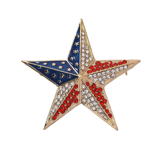 2pcs American Flag Star Brooch Pin Patriotic Rhinestone Crystal Jewelry Gift