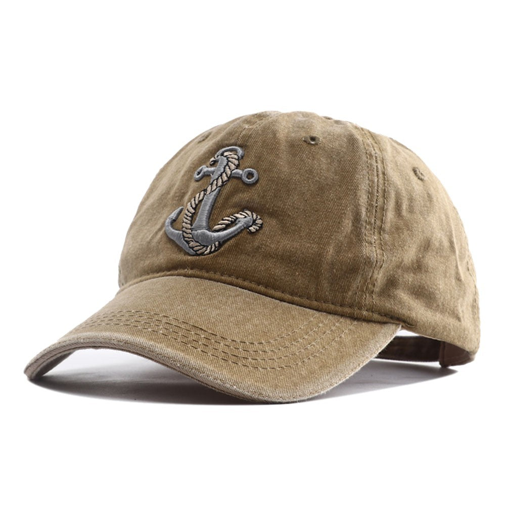 Vintage Washed Anchor Hat Nautical Baseball Cap Dad Distressed Cotton Khaki