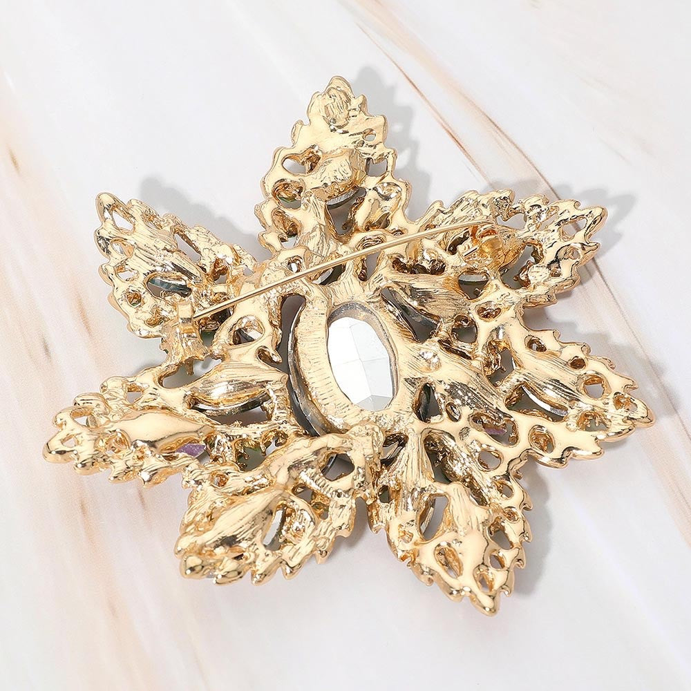 2pcs Vintage Snowflake Brooch Pins Elegant Rhinestone Floral Jewelry Accent