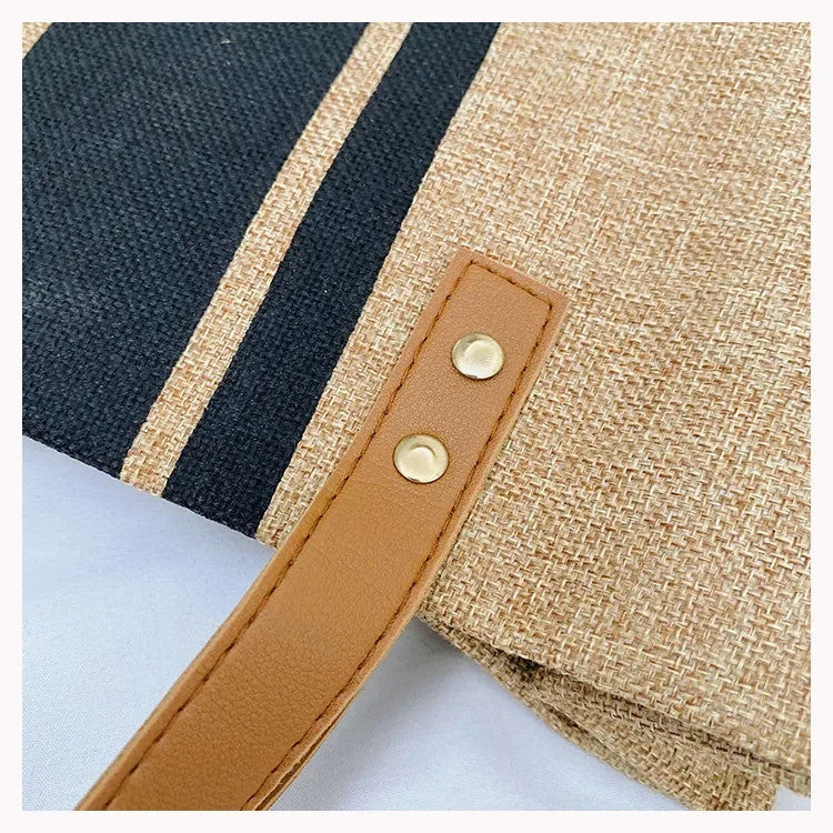 Canvas Stripe Bucket Handbag for Women Large Capacity Casual Tote Shoulder Cross