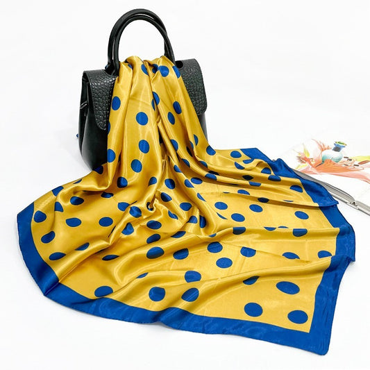 35 Inch Polka Dot Print Imitation  Silk Scarf for Women  Head Scarves Yellow