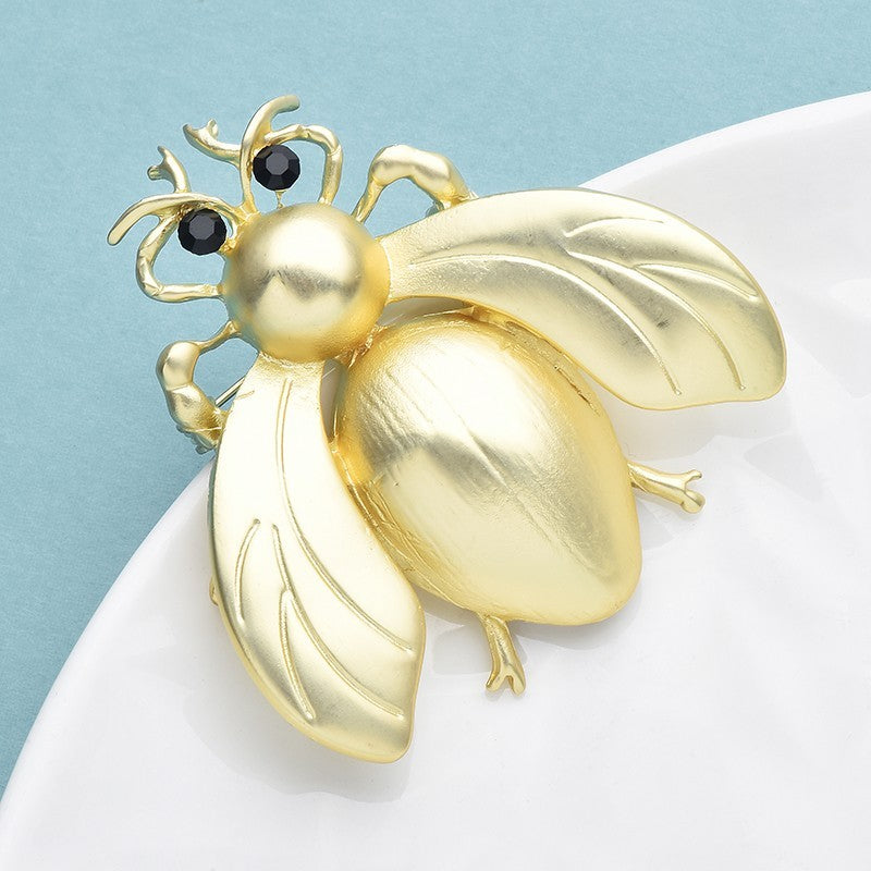 Gold Tone Black Crystal Eye Large Bumble Bee Insect Brooch Pin