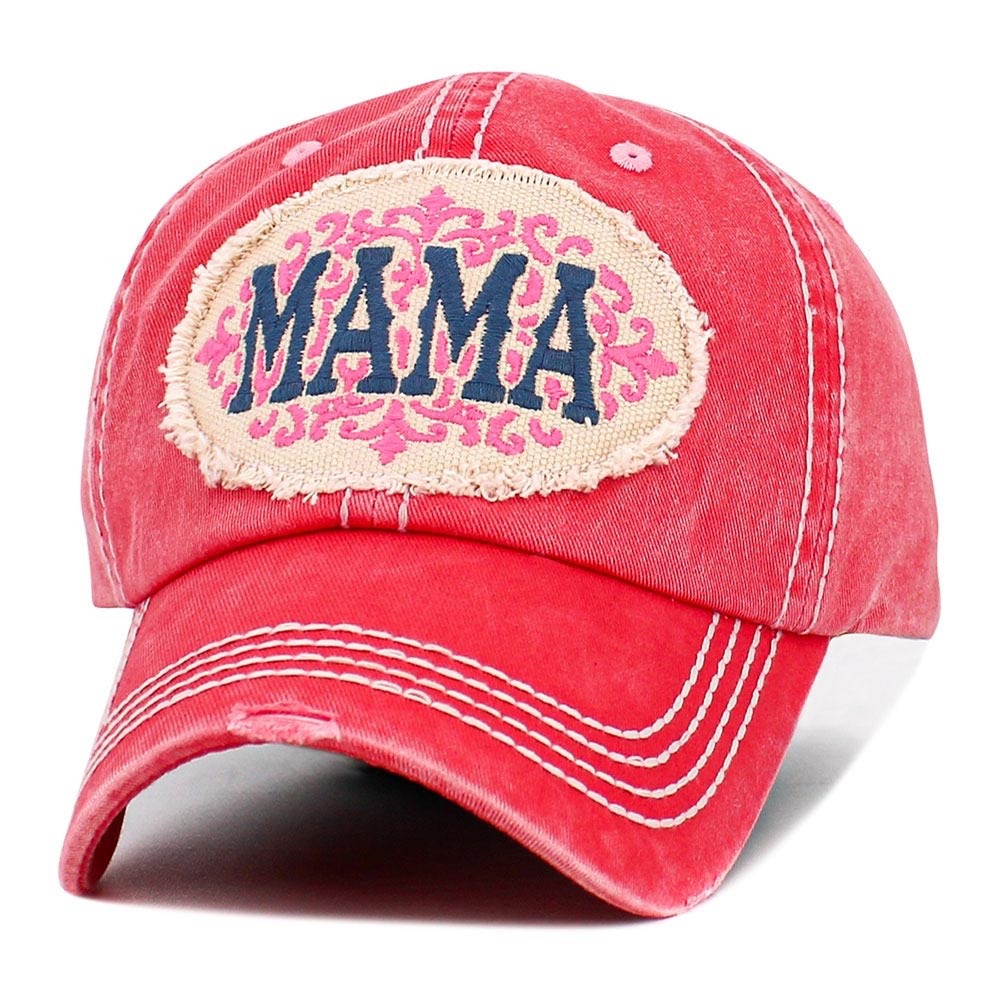 MAMA Embroidered Pink Distressed Baseball Cap Vintage Style Adjustable Hat