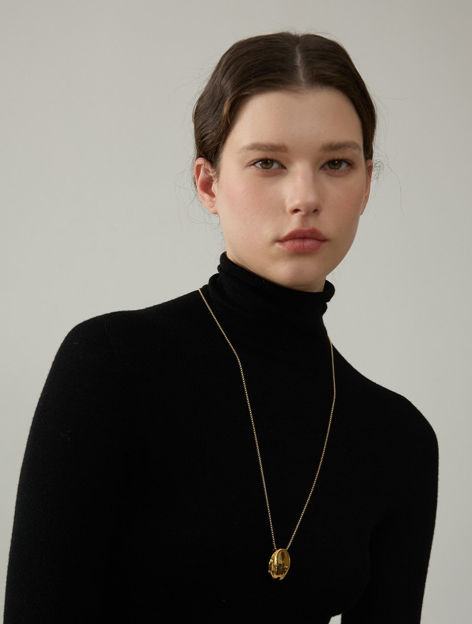 Gold Stainless Steel Dome Oval Pendant Necklace - Long Box Chain 28-30"