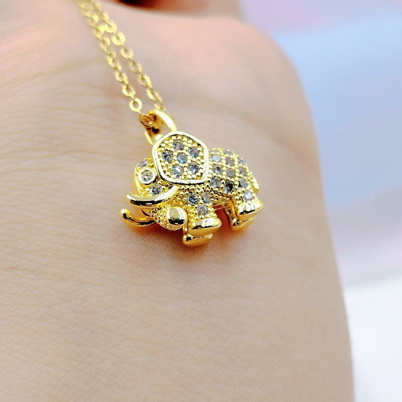 Elephant Necklace Set Gold & Silver Tone | 2 Pcs Cubic Zirconia Pave Pendant