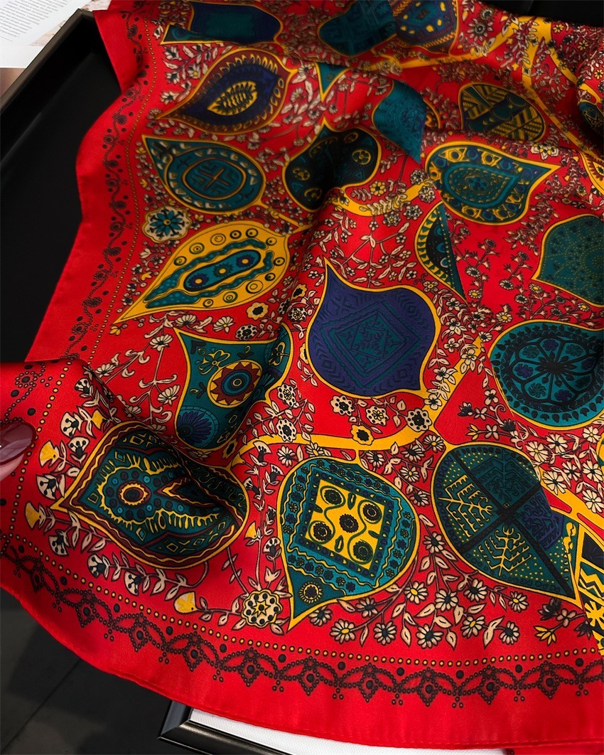 Red Paisley Silk Feel Scarf Square 27  Inches Headscarf Handbag Wrap for Women
