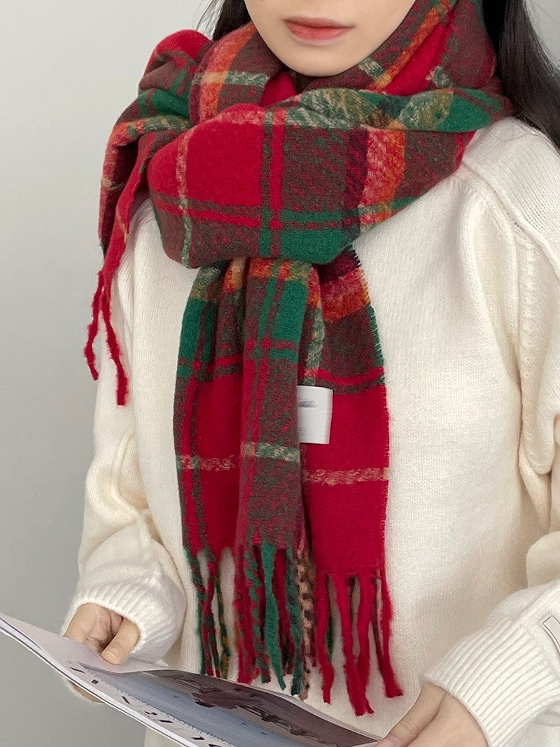 2 Pack Oversized Plaid Scarves Set Faux Cashmere Winter Shawl Wrap Red Green