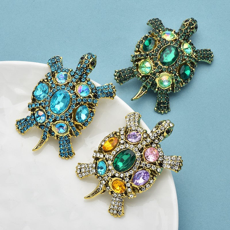 3pcs Vintage Rhinestone Turtle Brooch Pins Crystal Animal Tortoise