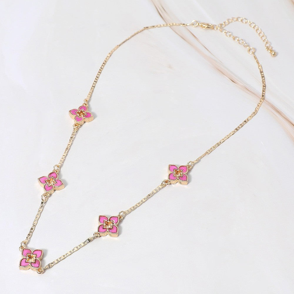 Clover Station Necklace Women Gold Plated Chain Four Leaf Charm Lucky Jewelry