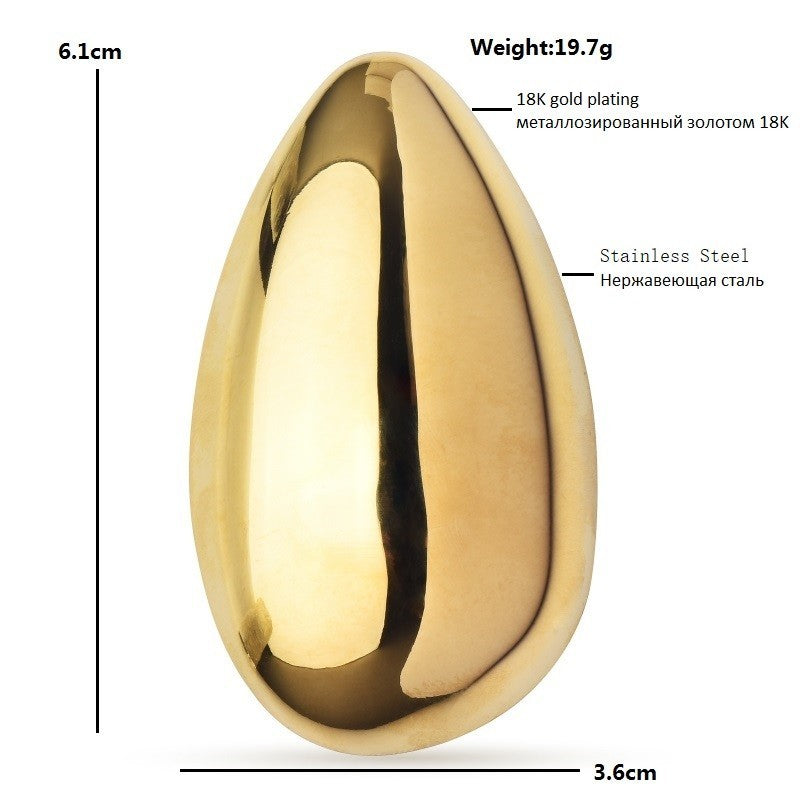 Shiny Gold Egg Brooch Pin Stainless Steel 18K Plated Jacket Cinch