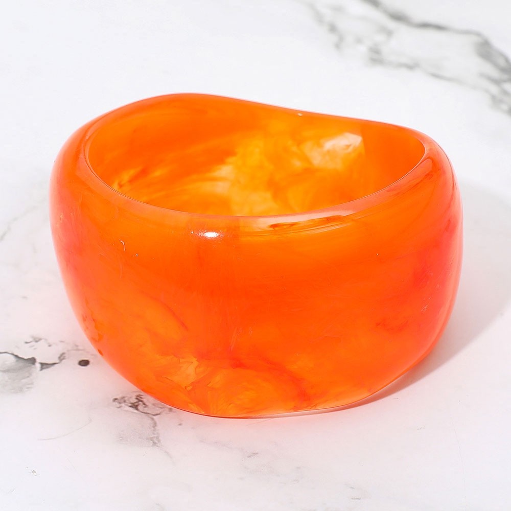 2pc Chunky Orange and Teal Marble Resin Bangle Bracelet Set - Bold Statement
